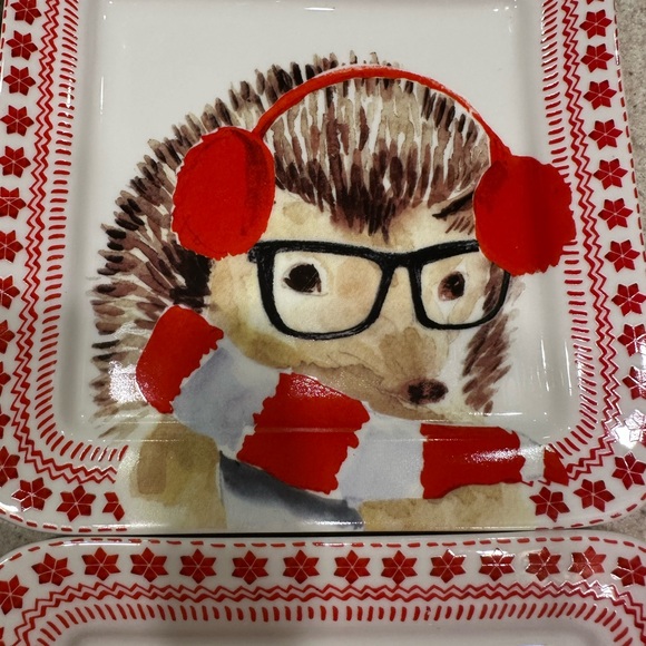 Ciroa woodland creatures celebrate winter set of 4 desert/appetizer plates 6x6 - Picture 6 of 10